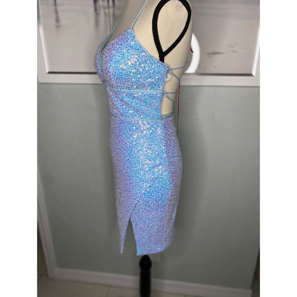 Lucci Lu Short Sequin Cocktail Dress with Lace Up Back 4138 - Picture 5 of 10